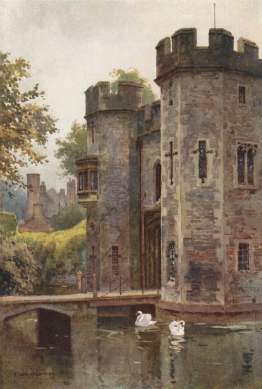 The Palace Gatehouse and Drawbridge, Wells (színes litó) alkotó: Ernest William Haslehust