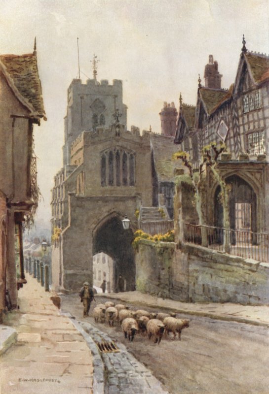 West Gate, Warwick (színes litó) alkotó: Ernest William Haslehust