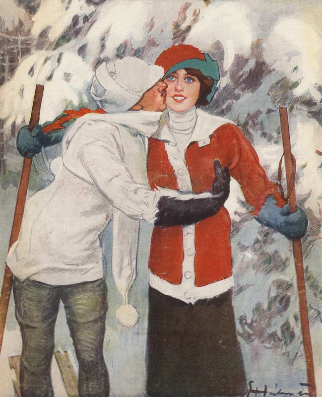 Páros síelés télen (színes litho) alkotó: Ernst (after) Heilemann