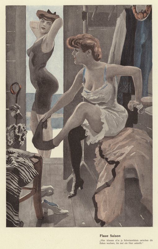 Két nő az öltözőben egy fürdőben (színes litó) alkotó: Ernst (after) Heilemann