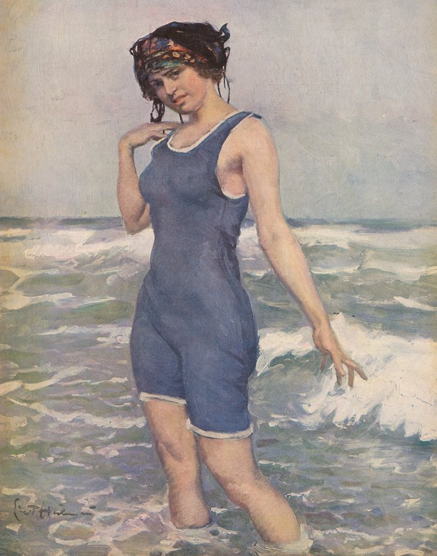 Tengerben fürdő nő (színes litó) alkotó: Ernst (after) Heilemann