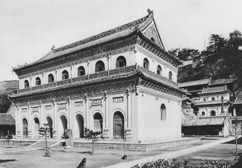 Wu tai shan, Hien tung sze, Shansi, buddhista könyvtár és a teraszok a kolostor végén (fekete-fehér fotó) alkotó: Ernst Boerschmann