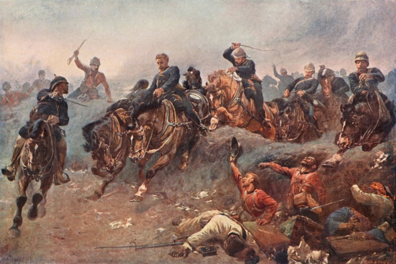 Brit tüzérség belép az ellenséges vonalakba az egyiptomi Tel El Kebir csatában, 1882 alkotó: Esteban Márquez de Velasco