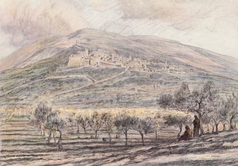 Assisi (színes litográfia) alkotó: Eugene (after) Burnand