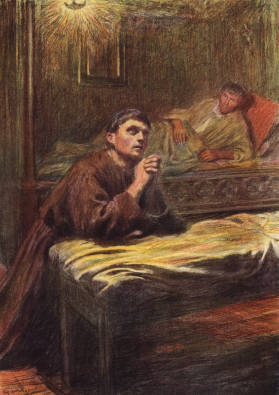 Bernard of Quintavalle szerzetes megtérése (színes litográfia) alkotó: Eugene (after) Burnand