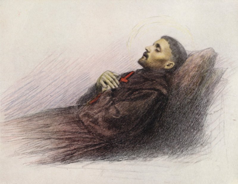 Szent Ferenc a halálos ágyán (színes litográfia) alkotó: Eugene (after) Burnand