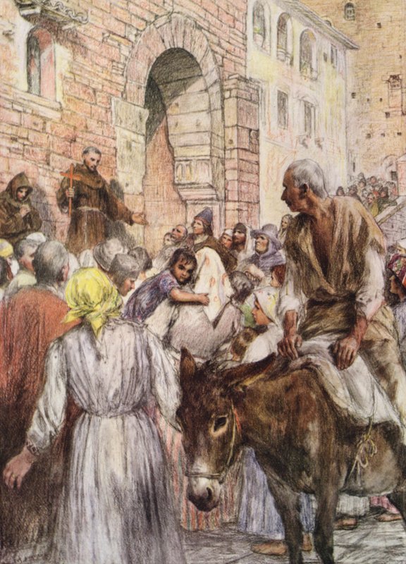 Szent Ferenc prédikál Bolognában (színes litográfia) alkotó: Eugene (after) Burnand