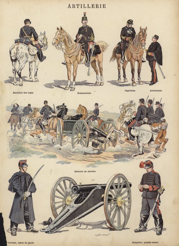A francia hadsereg tüzérsége (színes litho) alkotó: Eugene Chaperon
