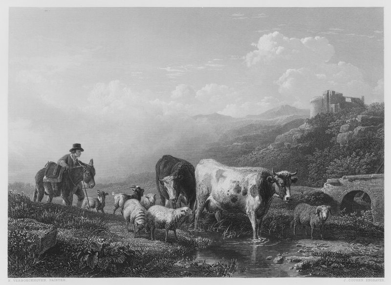 Áthaladni a patakon (metszet) alkotó: Eugene Joseph Verboeckhoven