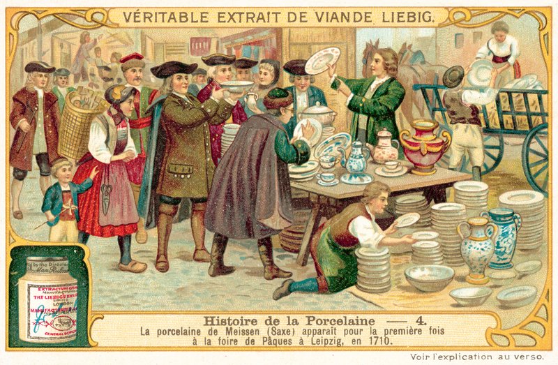 A meisseni porcelán először a lipcsei húsvéti vásáron jelenik meg, 1710 alkotó: European School