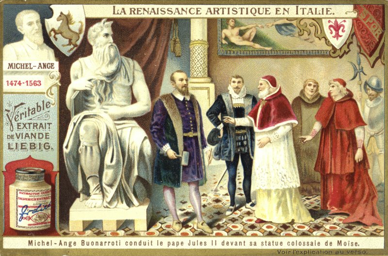 Michelangelo II. Julius pápának mutatja Mózes kolosszális szobrát alkotó: European School