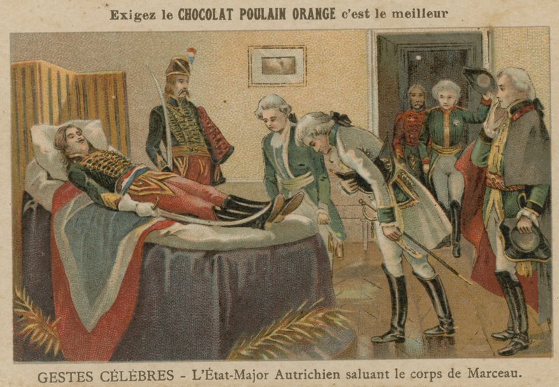 Az osztrák törzs tisztjei tisztelegnek Marceau tábornok holttestének halála után a németországi Altenkirchenben, 1796 alkotó: European School
