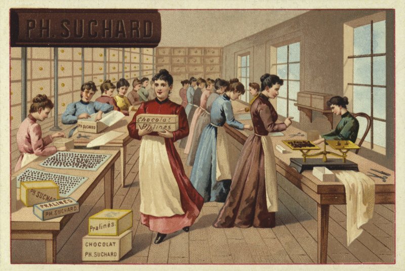 Csokoládék csomagolása egy gyárban alkotó: European School
