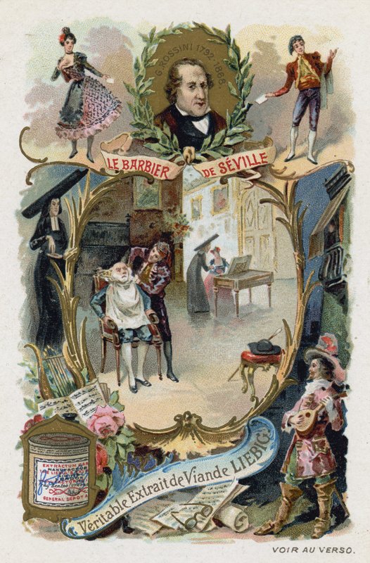 A sevillai borbély, Gioachino Rossini (chromolitho) alkotó: European School