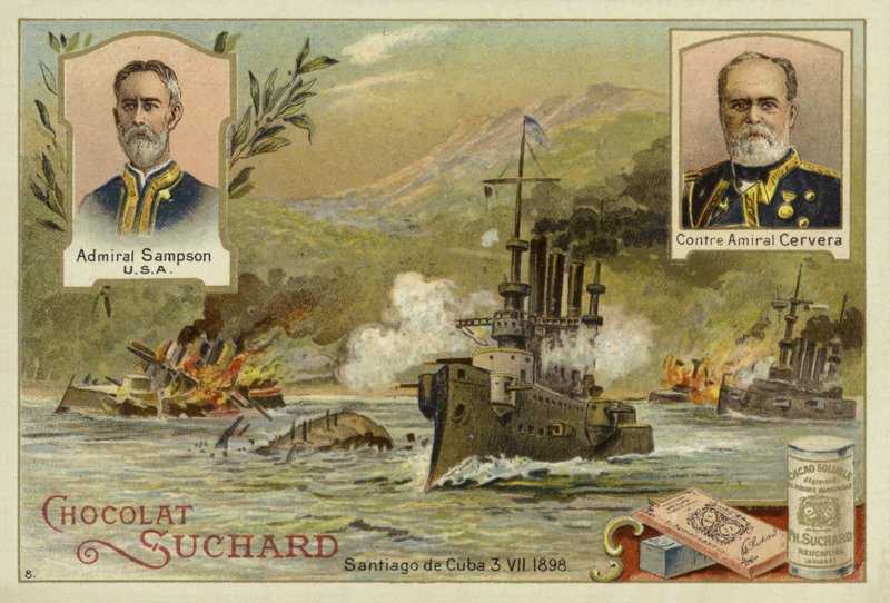 William Sampson és Pascual Cervera admirálisok és a Santiago de Cuba-i csata, spanyol-amerikai háború, 1898. július 3. alkotó: European School