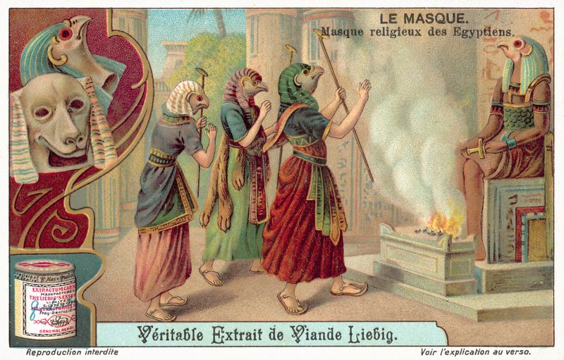 Ókori egyiptomi vallási maszkok (chromolitho) alkotó: European School