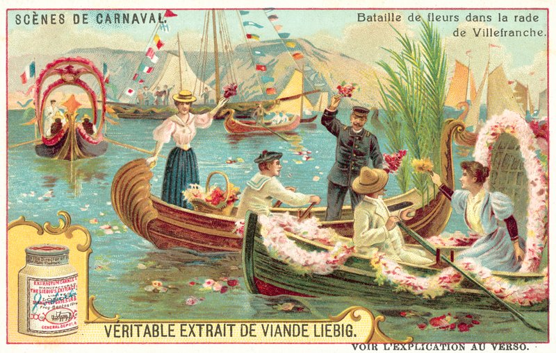 Virágcsata Villefranche kikötőjében, Franciaország (chromolitho) alkotó: European School