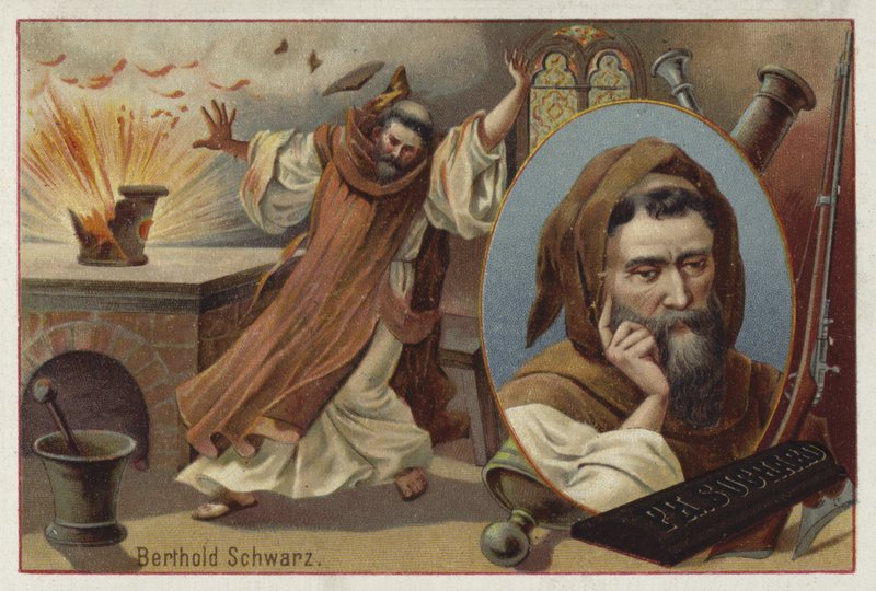 Berthold Schwarz, a legendás 14. századi német alkimista feltalálta a puskaport. alkotó: European School