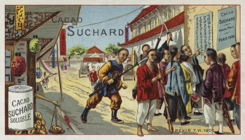 Bokszolók egy utcán Pekingben, Kínában, Boxerlázadás, 1900. június 7. alkotó: European School