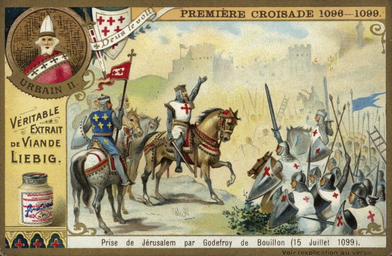 Jeruzsálem elfoglalása Godfrey of Bouillon által, első keresztes hadjárat, 1099. július 15. alkotó: European School