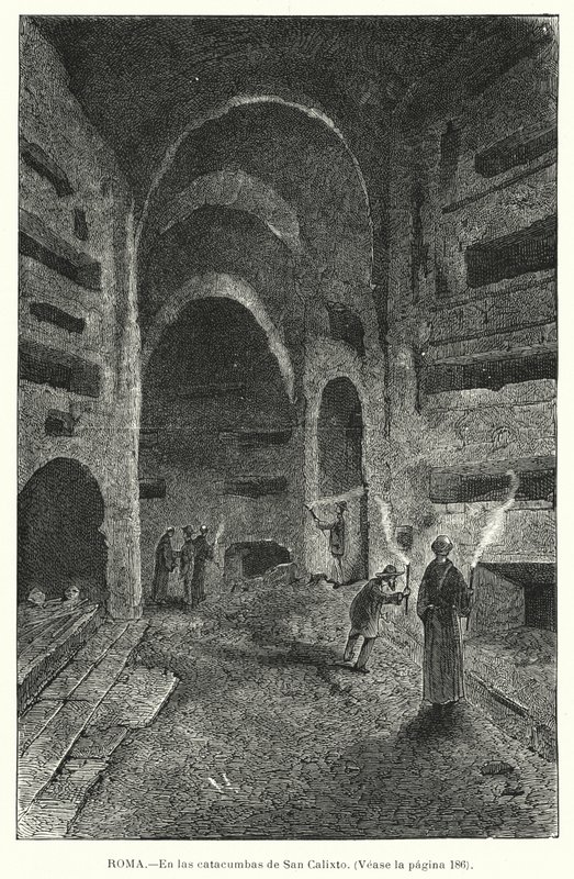 St Callistus katakombái, Róma, Olaszország (litho) alkotó: European School