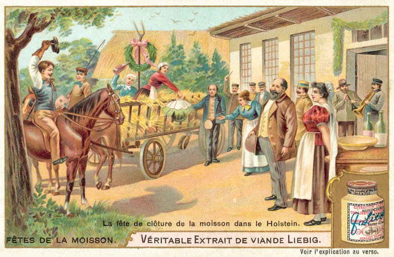A betakarítás végét ünnepeljük Holsteinben, Németországban (chromolitho) alkotó: European School