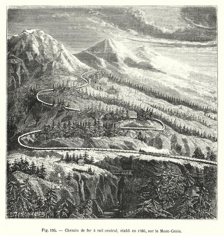 Központi vasút, 1866-ban, a Mont-Cenis-en (metszet) alkotó: European School