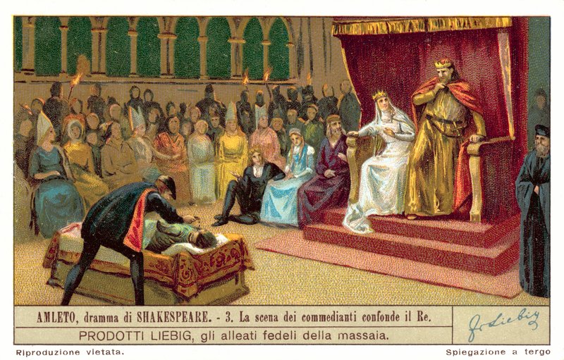 Claudius reagál a játékoskirály (chromolitho) meggyilkolását ábrázoló jelenetre alkotó: European School