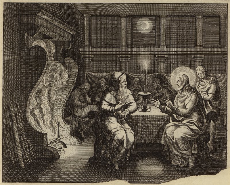 Jézus Krisztus és Nikodémus beszélgetése (metszet) alkotó: European School