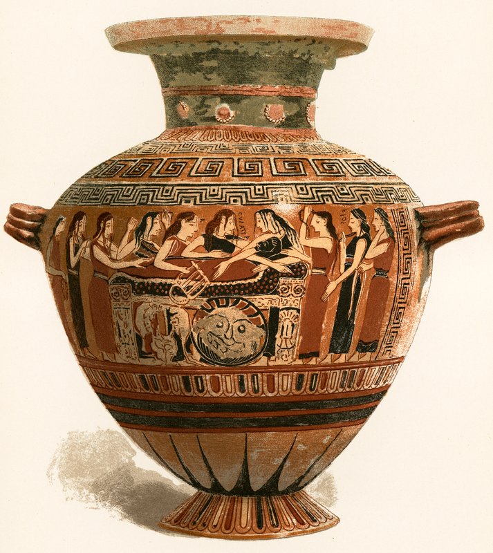 Korinthoszi váza. Louvre Múzeum. Gyász a halott Akhilleusz felett alkotó: European School