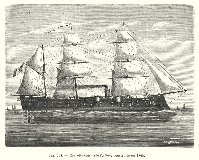 Páncélozott Alma korvett, 1865-ben épült (metszet) alkotó: European School