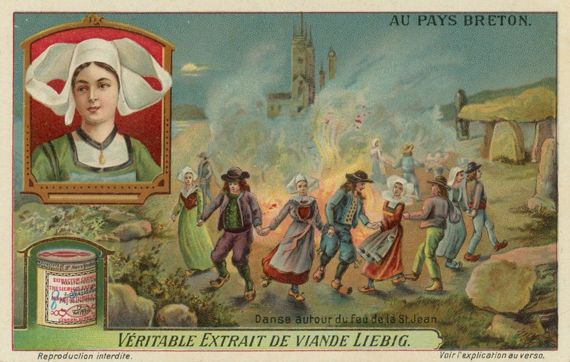 Tánc a tűz körül Szent János estéjén (nyár közepén) (chromolitho) alkotó: European School