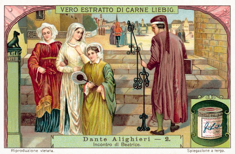 Dante találkozik Beatrice-vel (chromolitho) alkotó: European School