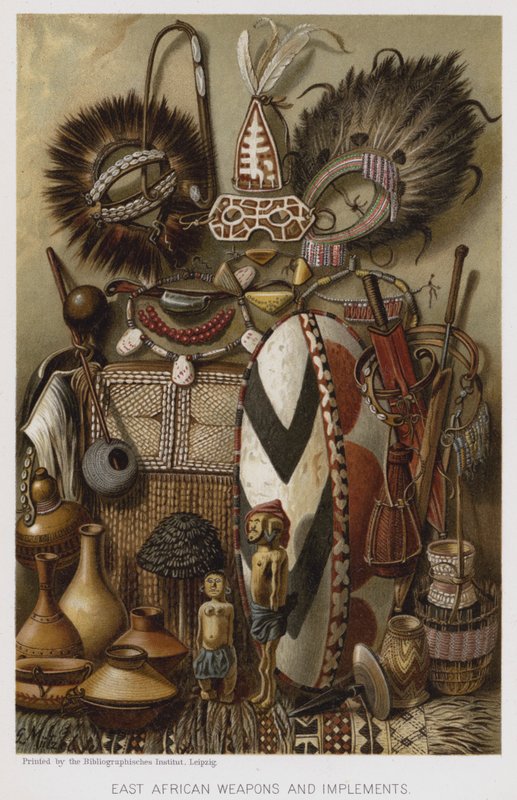 Kelet-afrikai fegyverek és eszközök (chromolitho) alkotó: European School