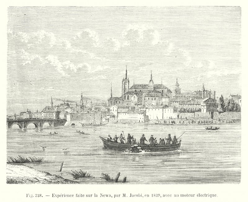 Tapasztalat a Newán, M Jacobi, 1839-ben, villanymotorral (metszet) alkotó: European School