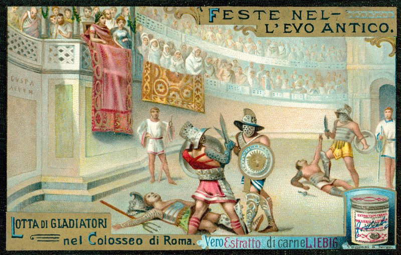 Gladiátorharc a Colosseumban, Rómában (chromolitho) alkotó: European School