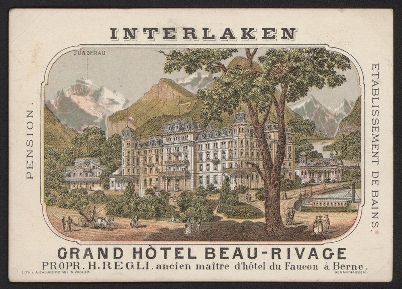 Grand Hotel Beau-Rivage, Interlaken (színes metszet) alkotó: European School
