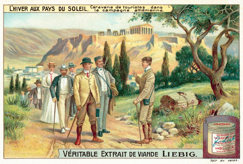 Turisták csoportja az athéni vidéken (chromolitho) alkotó: European School