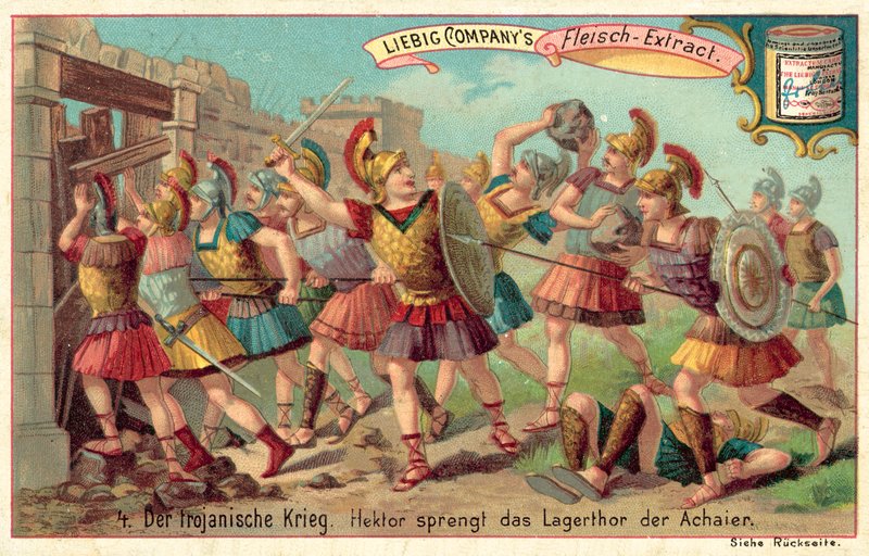 Hektor áttöri a görög tábor kapuját (chromolitho) alkotó: European School