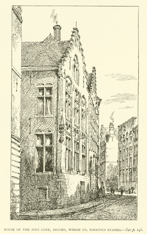 A fenyőtoboz háza, Brugge, ahol Szent Ignác lakott (metszet) alkotó: European School