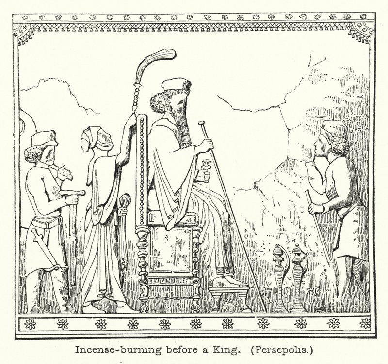 Tömjénezés a király előtt, Perszepolisz (metszet) alkotó: European School