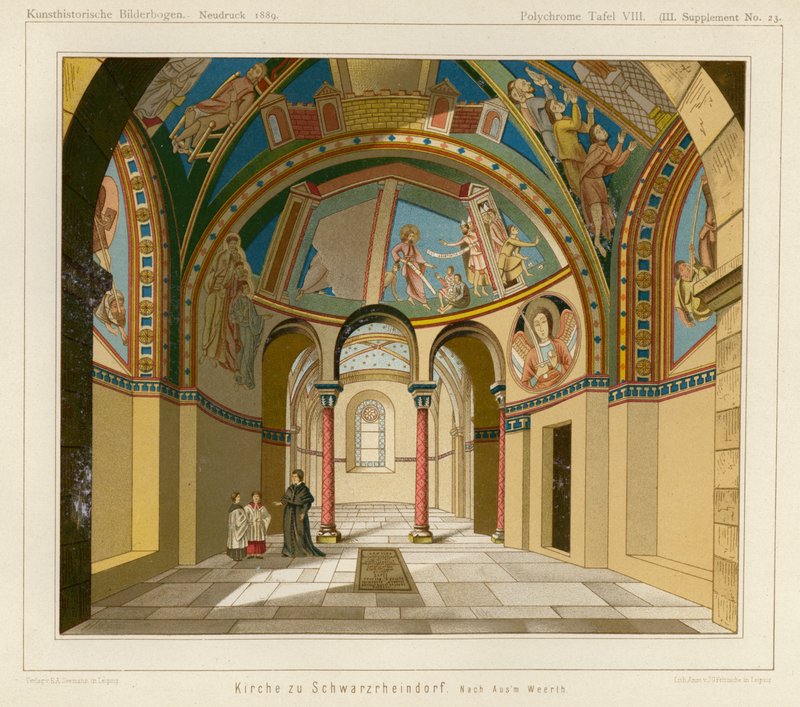 A Schwarzrheindorf-templom belseje, Bonn, Németország (színes litó) alkotó: European School