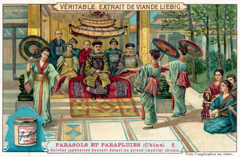 Japán gésák táncolnak egy kínai hercegnek (chromolitho) alkotó: European School