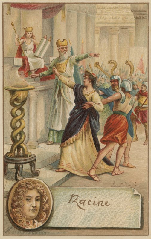 Jean Racine francia drámaíró és egy jelenet Athalie című drámájából (1691) alkotó: European School