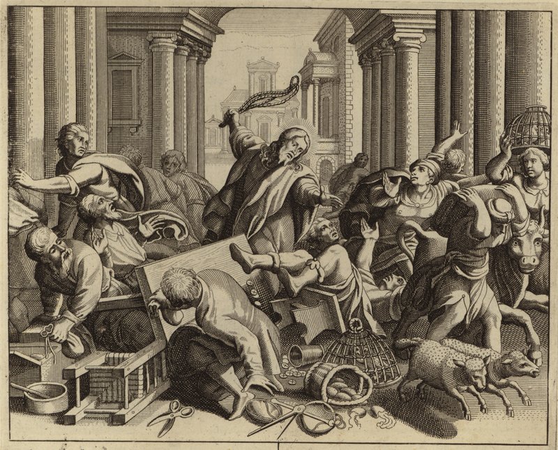 Jézus Krisztus kiűzte a pénzváltókat a templomból (metszet) alkotó: European School