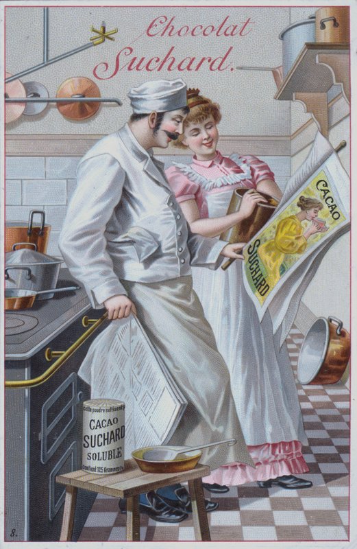 Konyhai jelenet, Suchard kakaó (chromolitho) reklámja alkotó: European School