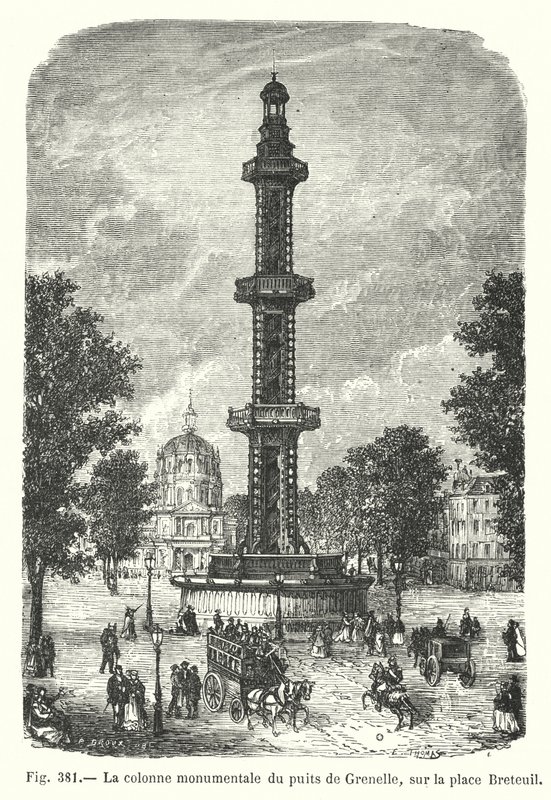 A Grenelle kút monumentális oszlopa a Breteuil téren (metszet) alkotó: European School