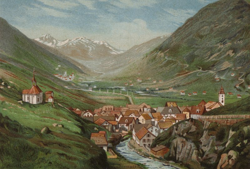Luzerni-tó: Andermatt (színes litográfia) alkotó: European School