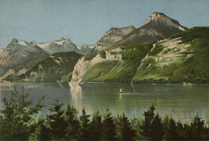 Luzerni-tó: Axenstein (színes litográfia) alkotó: European School