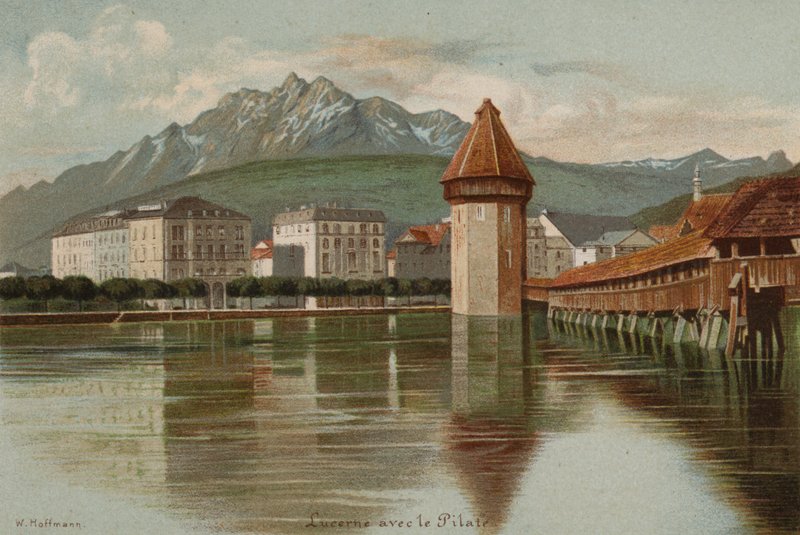 Luzerni-tó: Pilátus hegy (színes litográfia) alkotó: European School